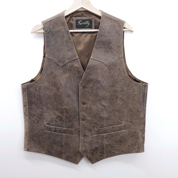 Scully Other - Scully Genuine Leather Button Up Vest Western Brown Distressed Crackled Size 42